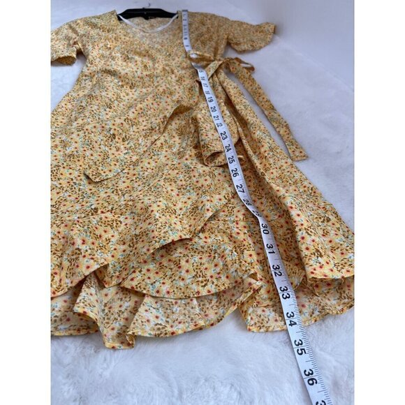 New Vero Moda Women's Size US XS floral Wrap Raffle Dress Yellow Sundress - Picture 4 of 9